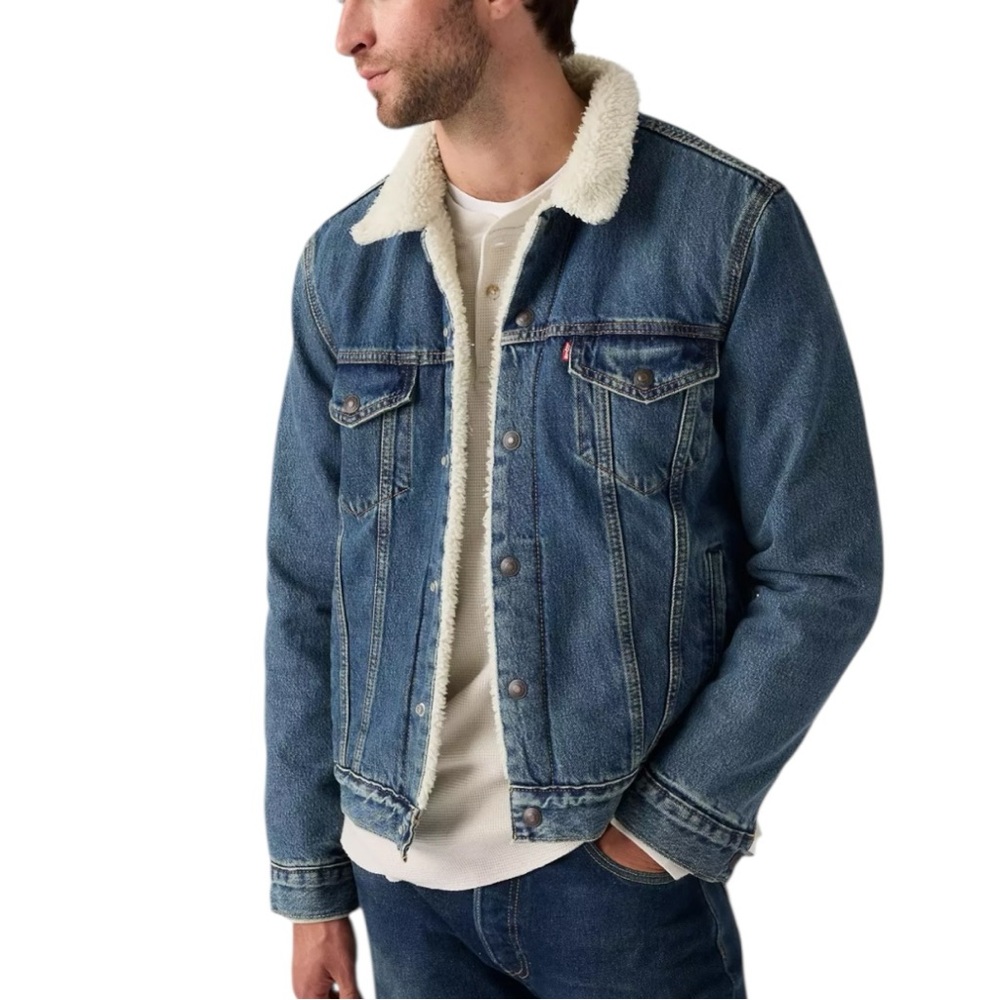 Levis Sherpa Lined Denim Trucker Jacket Mens Size XXL